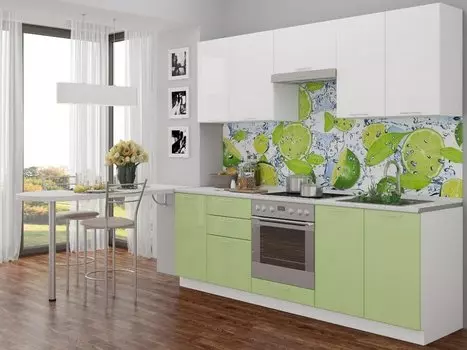 Прямая кухня Валерия-М-02 Белый глянец/Салатовый глянец