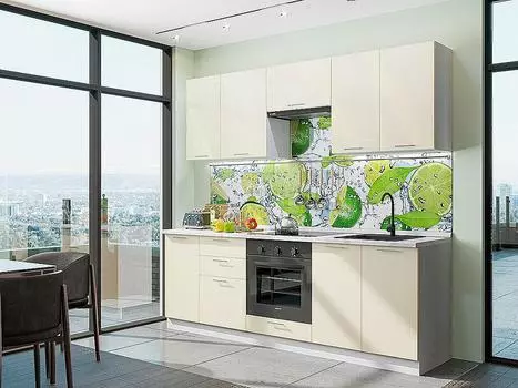 Кухня прямая Валерия-М-02 Бежевый металлик/Белый 2140*2300*600