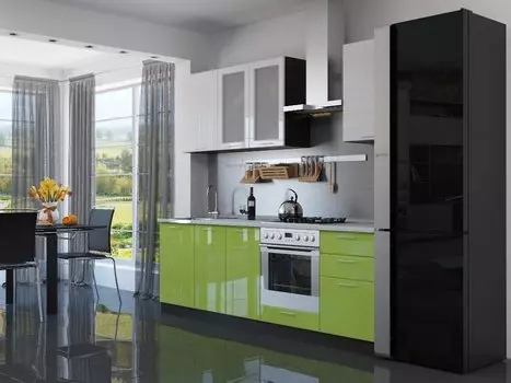 Прямая кухня Валерия-М-03 Белый глянец/Салатовый глянец