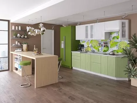 Прямая кухня Вега-01 Белый металлик/ Салатовый металлик