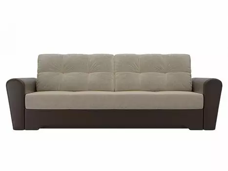 Диван прямой Амстердам Микровельвет Бежевый экокожа Коричневый