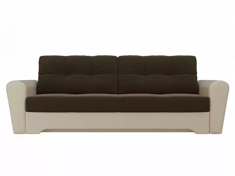 Диван прямой Амстердам Микровельвет Коричневый экокожа Бежевый