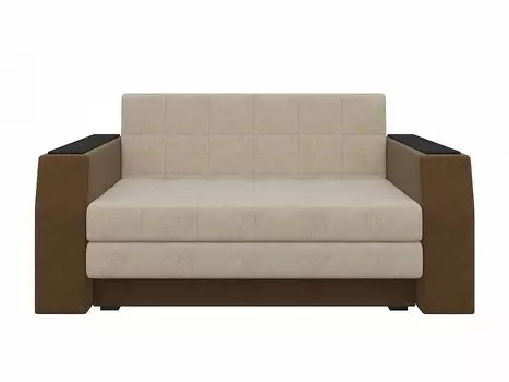 Диван прямой Атлант мини Микровельвет Бежевый Коричневый