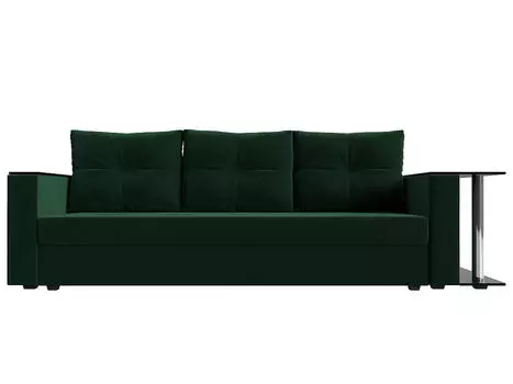 Прямой диван Атланта Лайт велюр зеленый столик справа