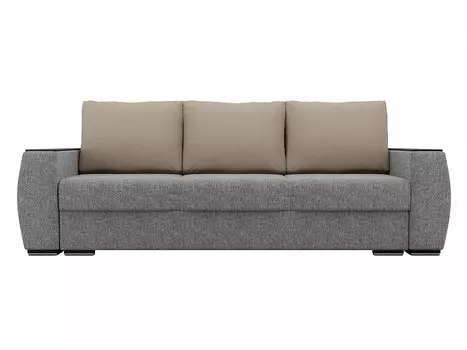 Прямой диван Брион Рогожка серый Бежевые подушки