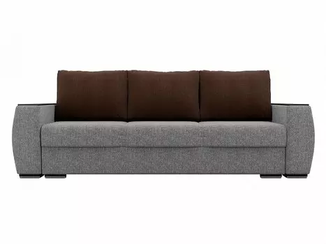 Прямой диван Брион Рогожка Серый Коричневые подушки