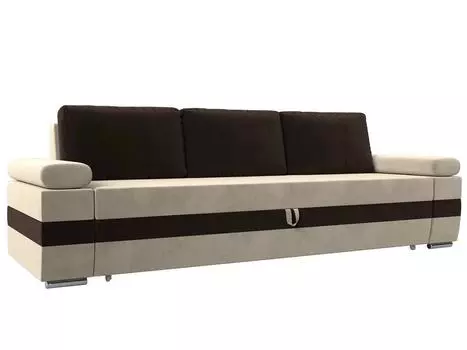 Прямой диван Канкун основа Микровельвет Бежевый, вставка Микровельвет Коричневый, подушки Микровельвет Коричневый