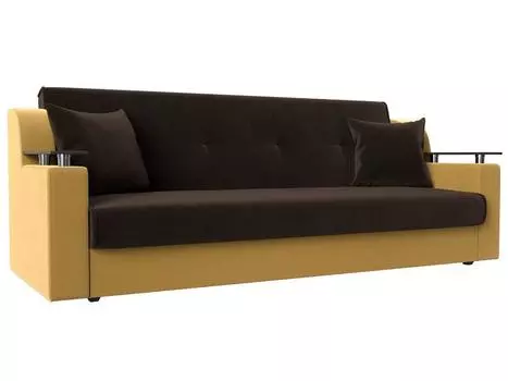 Прямой диван книжка Сенатор Микровельвет Коричневый/Жёлтый