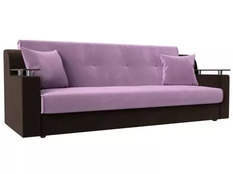 Прямой диван книжка Сенатор Микровельвет Сиреневый/Коричневый