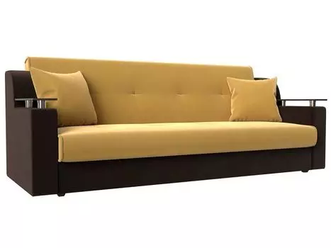 Прямой диван книжка Сенатор Микровельвет Жёлтый/Коричневый