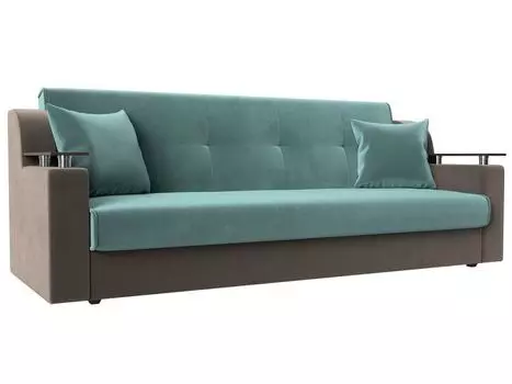 Прямой диван книжка Сенатор Велюр Бирюзовый/Коричневый