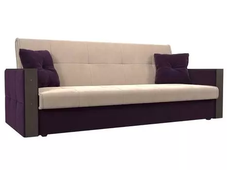 Прямой диван книжка Валенсия Велюр Бежевый/Фиолетовый