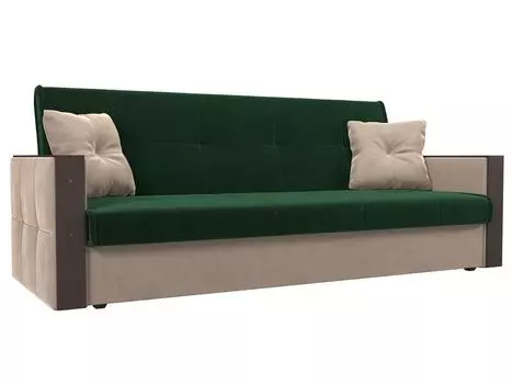 Прямой диван книжка Валенсия Велюр Зелёный/Бежевый