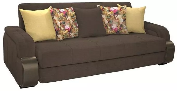 Прямой диван-кровать Николь Лаундж 10 коричневый/Фибра 2505/02 яркие цветы/Лекко Голд/Астор Кофе