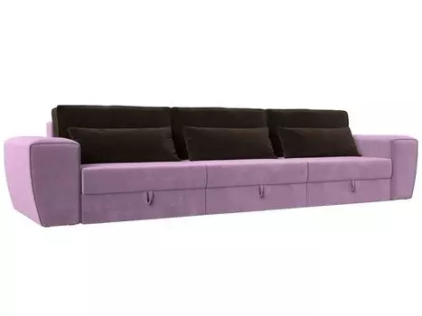 Прямой диван Лига-008 Long Микровельвет Сиреневый/Коричневый