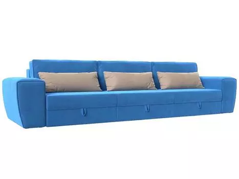 Прямой диван Лига-008 Long Велюр Голубой/Бежевый_2
