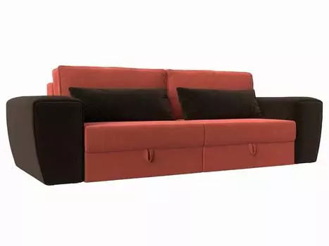 Прямой диван Лига-008 Микровельвет Коралловый/Коричневый