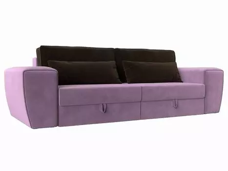 Прямой диван Лига-008 Микровельвет Сиреневый/Коричневый