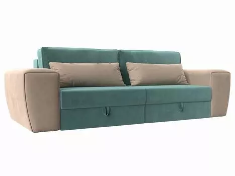 Прямой диван Лига-008 Велюр Бирюзовый/Бежевый