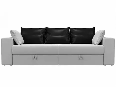Прямой диван Мэдисон Экокожа Белый с черными подушками