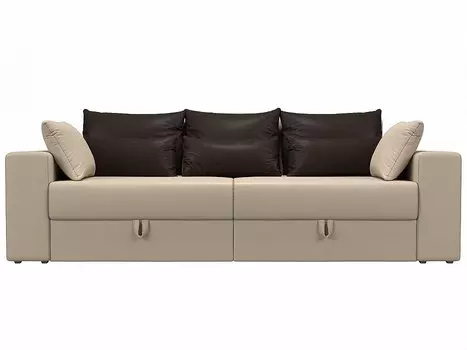 Прямой диван Мэдисон Экокожа Бежевый с коричневыми подушками