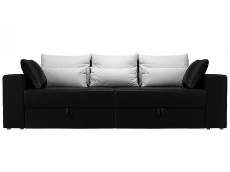 Прямой диван Мэдисон Экокожа Черный с белыми подушками