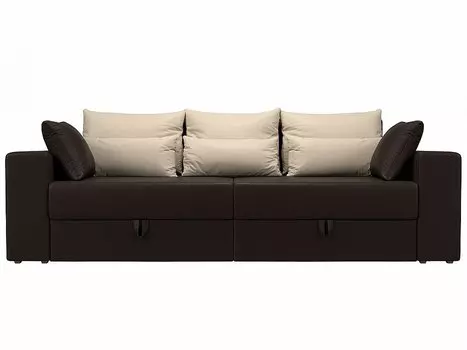 Прямой диван Мэдисон Экокожа Коричневый с бежевыми подушками