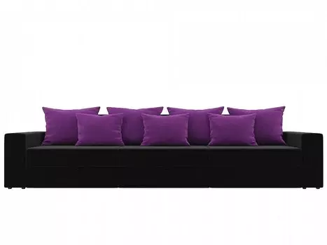 Прямой диван Мэдисон long Микровельвет Черный с фиолетовыми подушками