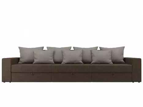 Прямой диван Мэдисон long Рогожка Коричневый с бежевыми подушками