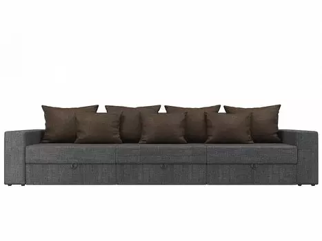 Прямой диван Мэдисон long Рогожка Серый с коричневыми подушками