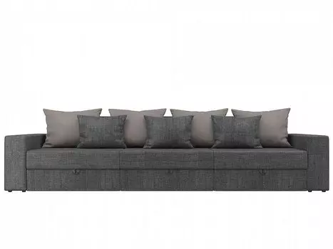 Прямой диван Мэдисон long Рогожка Серый с бежевыми и серыми подушками