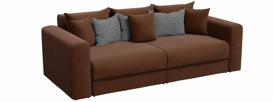 Прямой диван Мэдисон Рогожка Коричневый с серыми подушками