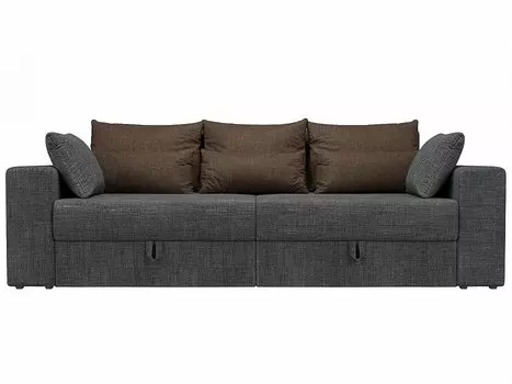 Диван прямой Мэдисон Рогожка Серый с коричневыми подушками