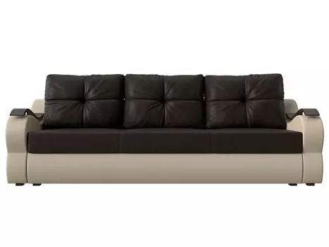Прямой диван-аккордеон Меркурий 100 Рогожка Коричневый Экокожа Бежевый