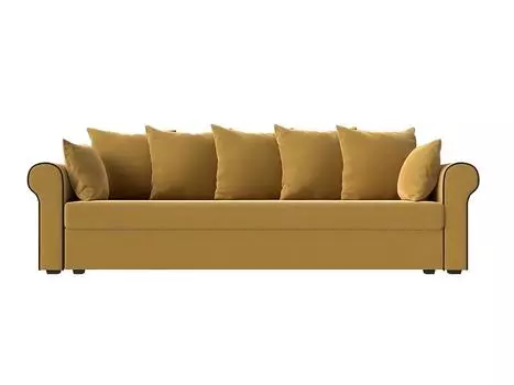 Прямой диван Рейн микровельвет желтый кант коричневый