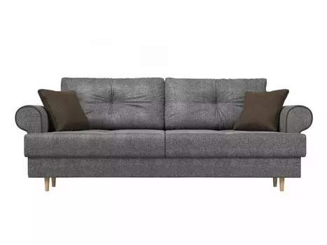 Прямой диван Сплин Рогожка Серый Коричневые подушки