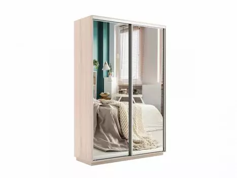 Шкаф-купе 2-х дверный Экспресс дуо с зеркальным фасадом Дуб молочный 1400