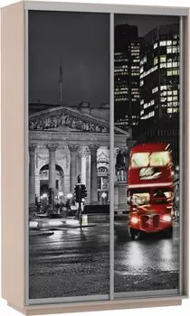 Шкаф-купе 2-х дверный Экспресс Фото дуо Ночной Лондон Дуб молочный 1600