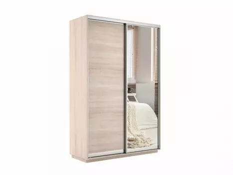 Шкаф-купе 2-х дверный Экспресс Медиум дуо с зеркальным фасадом Дуб молочный 1600