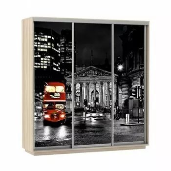 Шкаф-купе 3-х дверный Экспресс фото трио Ночной Лондон Ясень шимо светлый 2100