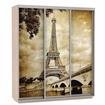 Шкаф-купе 3-х дверный Экспресс фото трио Париж Дуб молочный 2100