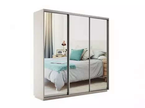 Шкаф-купе Экспресс Экспенс Трио 3-х дверный с зеркальным фасадом Ясень шимо светлый 2100