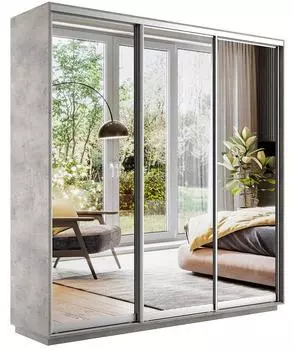 Шкаф-купе Экспресс Трио210 с зеркалом Бетон 600