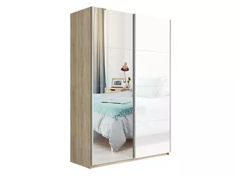 Шкаф-купе Прайм 2-х дверный (Стекло, Зеркало) Дуб сонома 1400