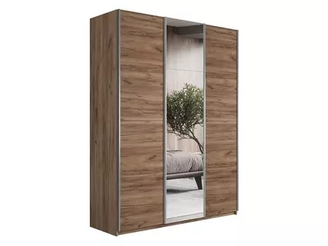 Шкаф-купе Прайм 3-х дверный (ЛДСП, Зеркало) Крафт Табачный 1800