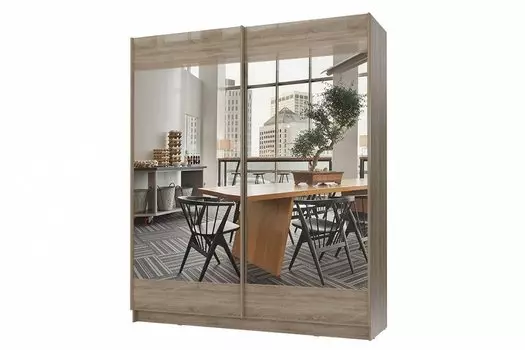 Шкаф-купе с зеркалом Марвин-3 2032 Дуб сонома глянец/Лён