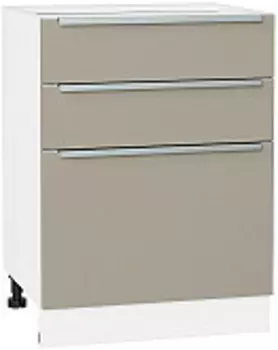 Шкаф нижний с 3-мя ящиками Фьюжн Н 603 Silky Grey-Белый | 60 см