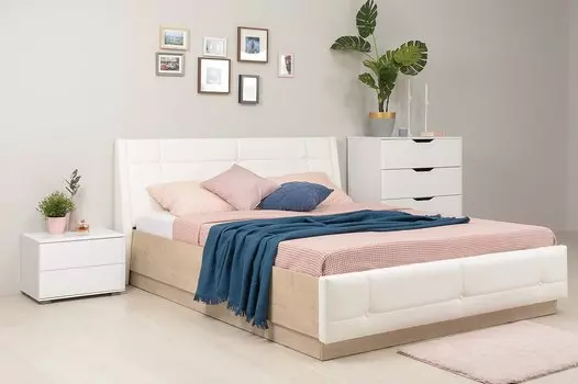 Спальня Муссон Дуб Эндгрейн/Белый глянец