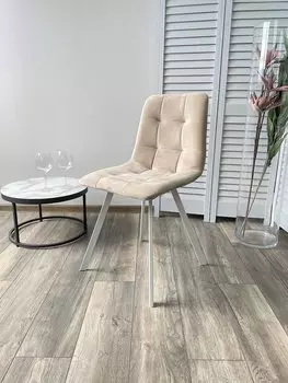 Стул CHILLI-Q SQUARE светло-бежевый #2, велюр / белый каркас, 4 шт./1 к,