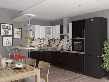 Угловая кухня Прага-03 Белое дерево/Венге Премиум